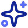 Ein minimalistisches UI-Icon, das einen zentralen vierzackigen Stern in Dunkelblau zeigt, flankiert von einem hellblauen Plus-Symbol und einem hellblauen Kreis. Es symbolisiert Marken-Exzellenz, Strahlkraft und Identität.